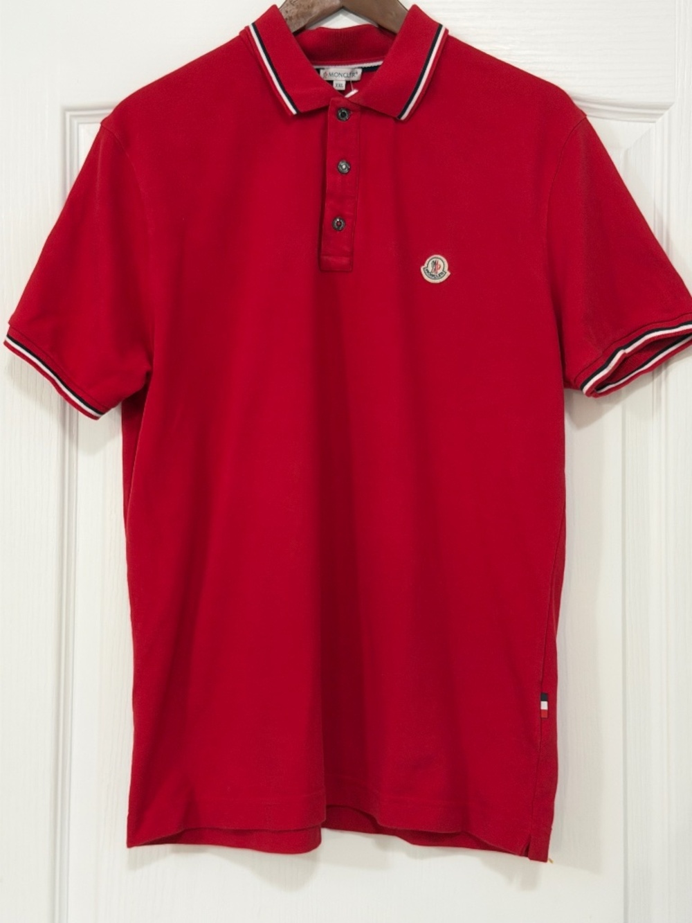 Moncler Red Tricolor Trim Cotton Piqué Polo Shirt XXL